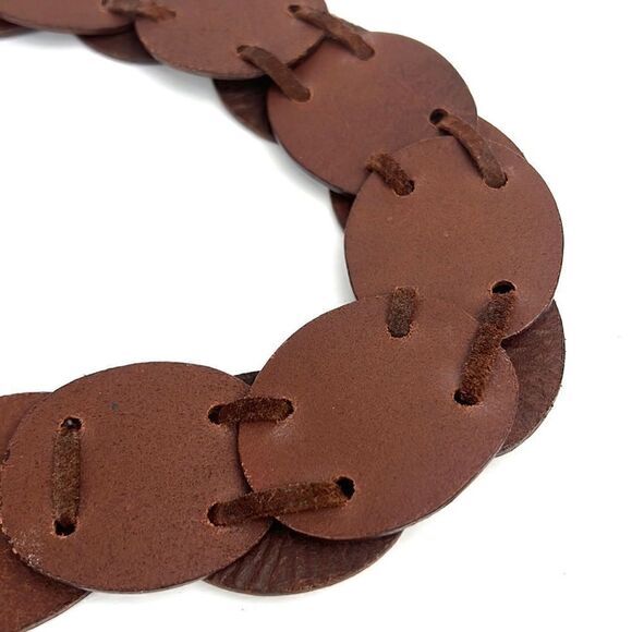 GARUGLIERI Italian Wide Leather Medallion Belt with Snowflake Buckle L
